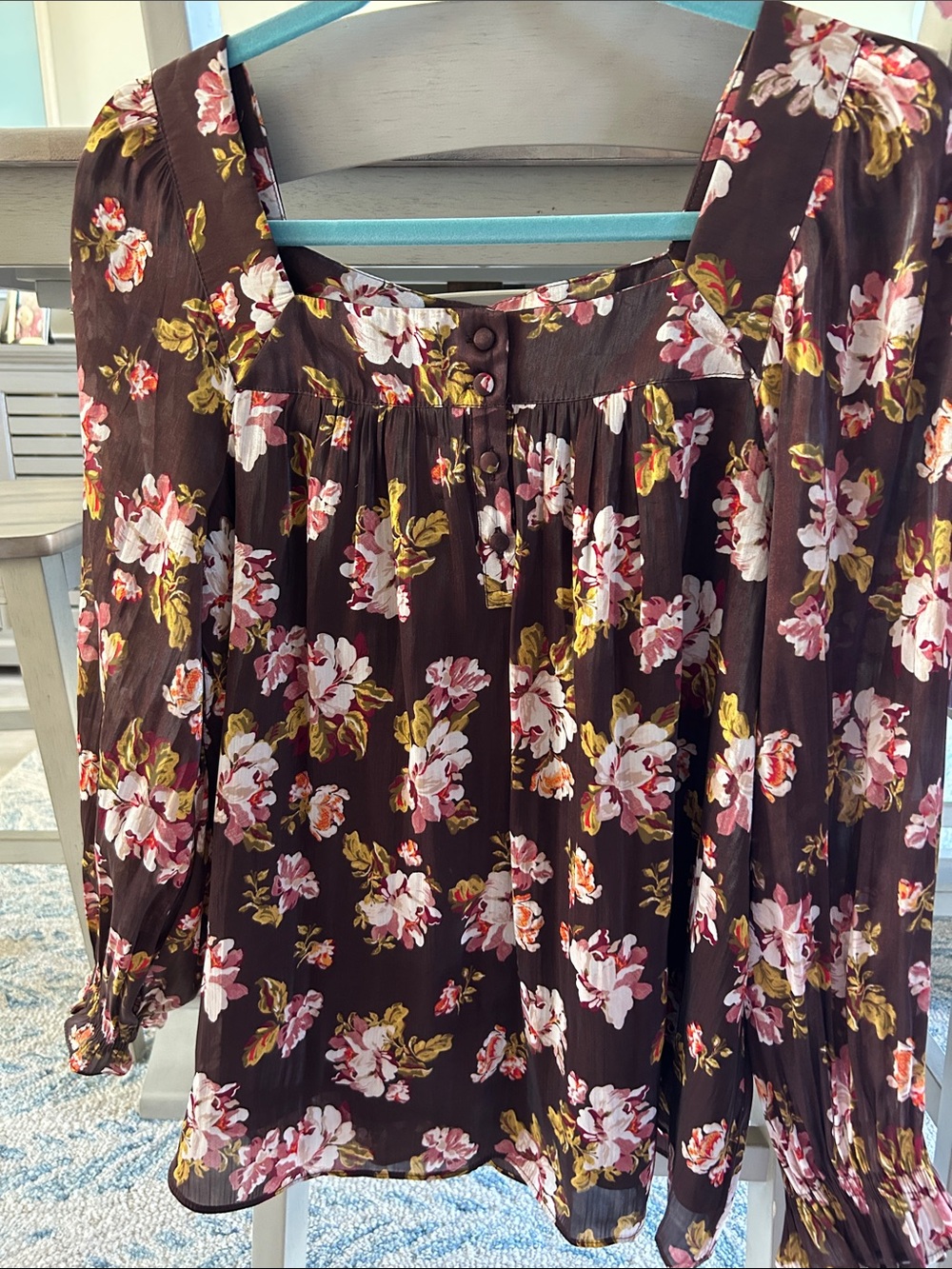 LC Lauren Conrad Brown Floral Square-Neck Blouse